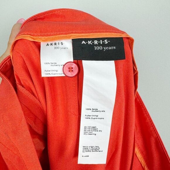 AKRIS | NEW Floretta Orange Wide Leg High Waist Silk Pants Women’s Size 8 - Picture 10 of 16